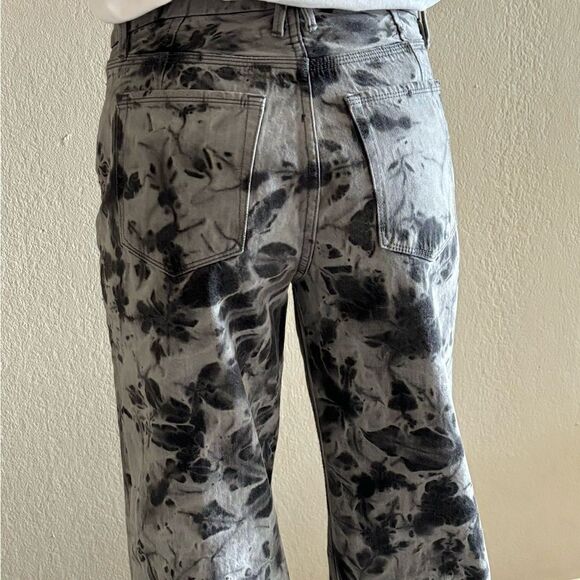 Good American Grey Jeans High Rise Straight Wide Leg Tie Dye Size 25 - Picture 3 of 11